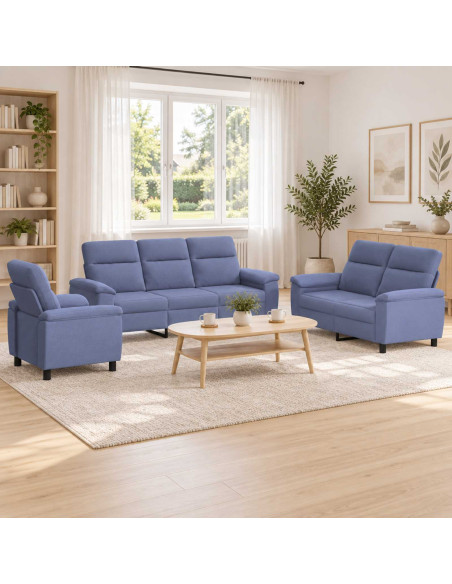 Set di divani 3 pcs Blu jeans Tessuto