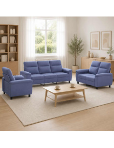 Set di divani 3 pcs Blu jeans Tessuto