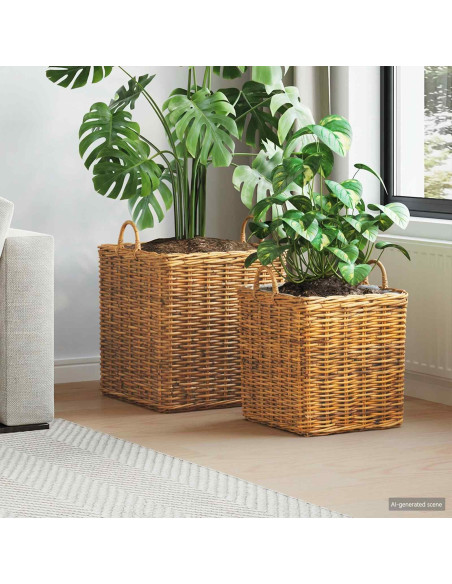Cestino per Piante con archiviazione 2 pcs Marrone Rattan Lacak