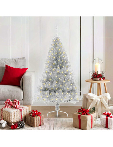 Albero di Natale artificiale con luci integrate Argento 120 cm