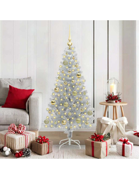 Albero di Natale con 150 LED con supporto Argento 150 cm PET