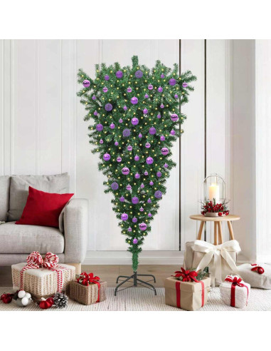 Albero di Natale artificiale preilluminato capovolto con set di palline