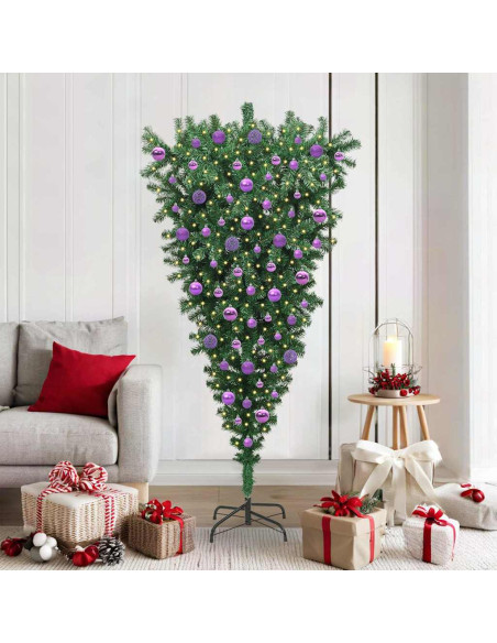 Albero di Natale artificiale preilluminato capovolto con set di palline