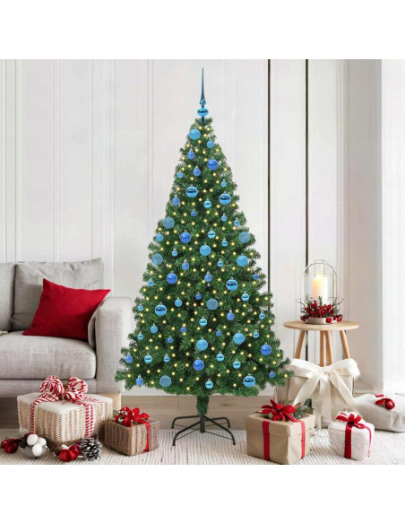 Albero di Natale artificiale preilluminato rovesciato con set di palline