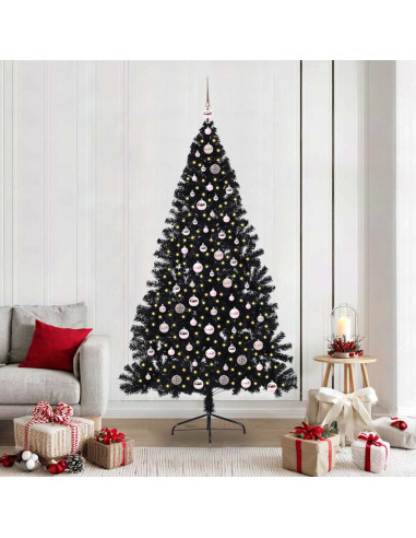 Albero di Natale artificiale con luci integrate Nero 210 cm PVC