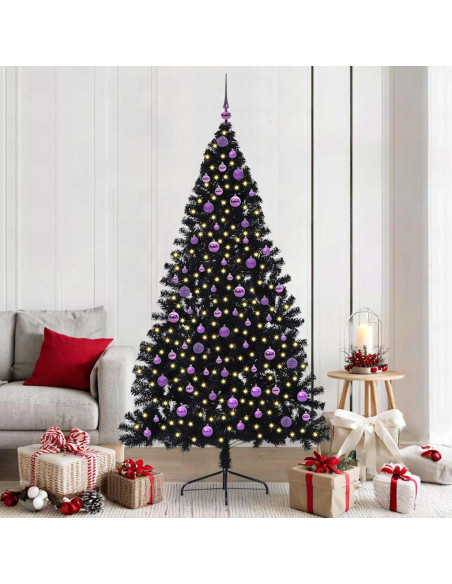 Albero di Natale artificiale con luci integrate Nero 210 cm PVC
