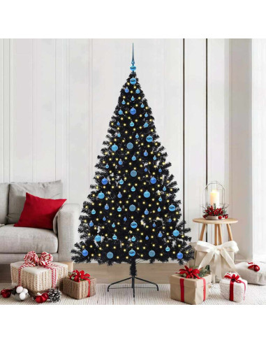Albero di Natale artificiale con luci integrate Nero 210 cm PVC