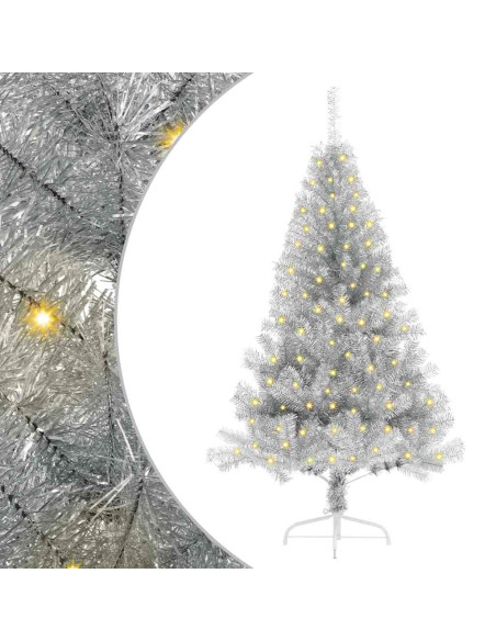 Albero di Natale artificiale con luci integrate Argento 120 cm
