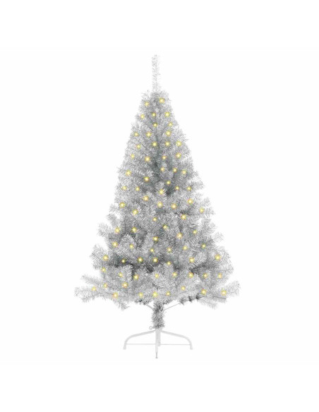 Albero di Natale artificiale con luci integrate Argento 120 cm