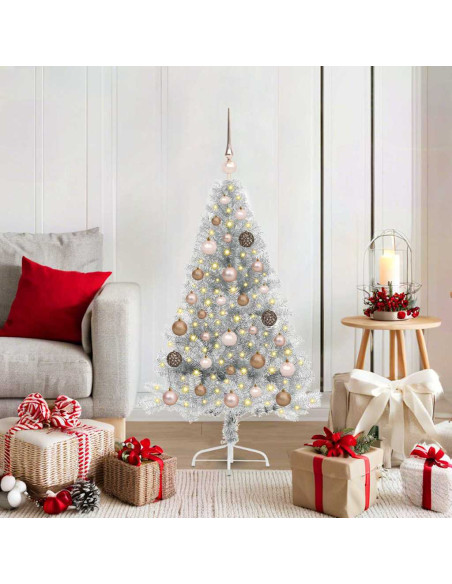 Albero di Natale artificiale con luci integrate Argento 120 cm