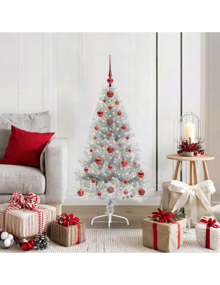 Albero di Natale artificiale con luci integrate Argento 120 cm