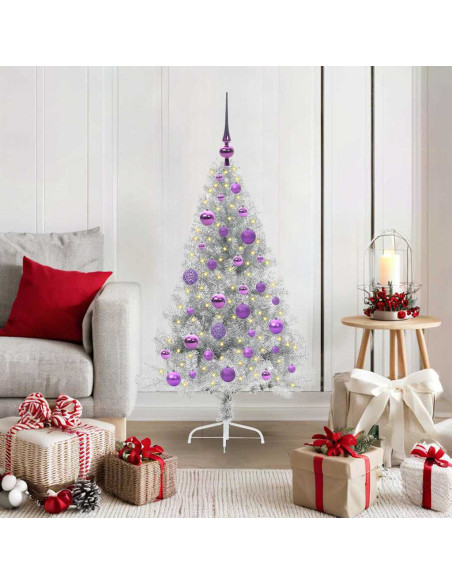 Albero di Natale artificiale con luci integrate Argento 120 cm
