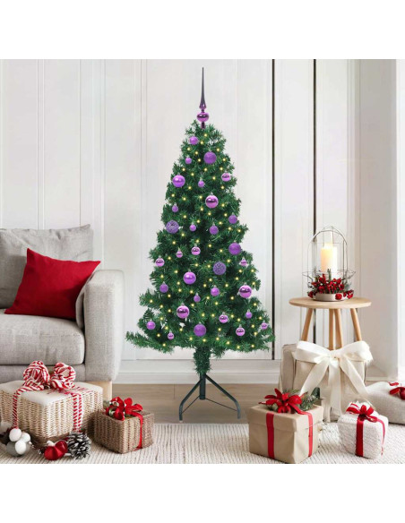 Albero di Natale Artificiale Angolare con 150 LED Verde 150 cm