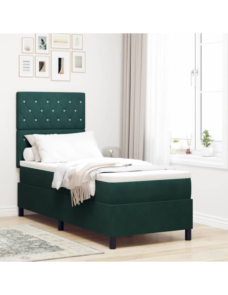 Letto a Sorgente LED Verde Scuro 80 x 200 cm Tessuto