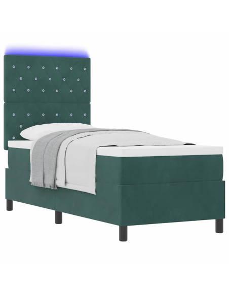 Letto a Sorgente LED Verde Scuro 80 x 200 cm Tessuto