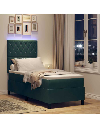 Letto a Sorgente LED Verde Scuro 80 x 200 cm Tessuto