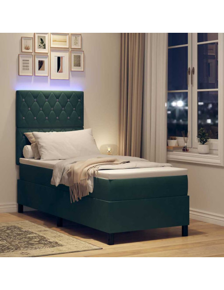 Letto a Sorgente LED Verde Scuro 80 x 200 cm Tessuto