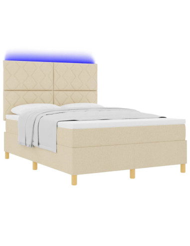 Letto a Sorgente LED con testiera Crema 140 x 200 cm Tessuto