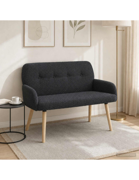 Divano a 2 Posti con Gambe in Legno Massello Grigio Scuro