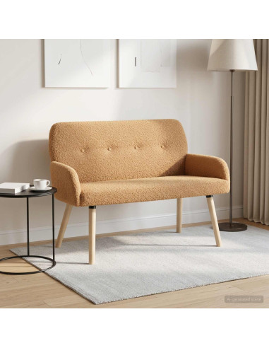 Divano a 2 Posti con Gambe in Legno Massello Beige Bouclé