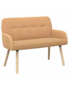 Divano a 2 Posti con Gambe in Legno Massello Beige Bouclé 2