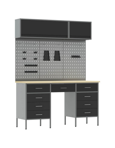Set di mobili da lavoro con cassetto 8 pz Nero