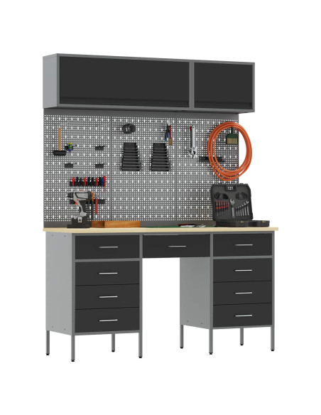 Set di mobili da lavoro con cassetto 8 pz Nero