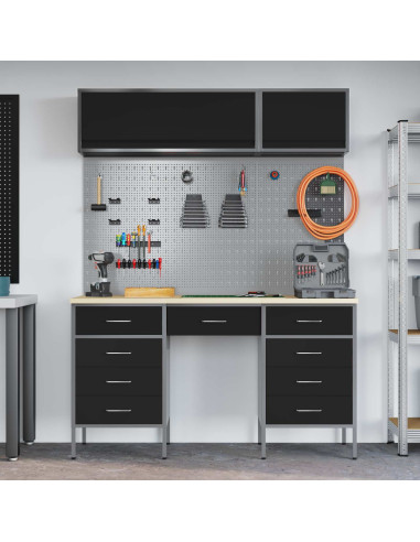 Set di mobili da lavoro con cassetto 8 pz Nero
