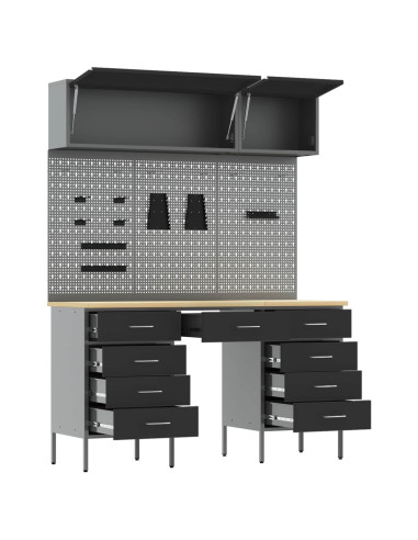 Set di mobili da lavoro con cassetto 8 pz Nero