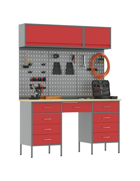 Set di mobili da lavoro con cassetto 8 pcs Rosso