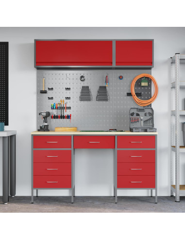 Set di mobili da lavoro con cassetto 8 pcs Rosso