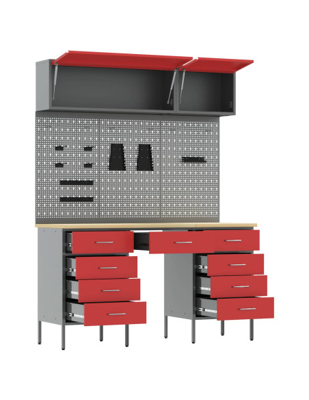 Set di mobili da lavoro con cassetto 8 pcs Rosso