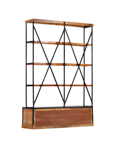 Libreria a 4 Ripiani 6 Cassetti 122x36x181cm Massello di Mango