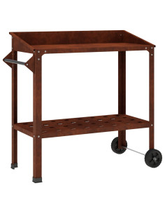 Tavolo da Vaso con Ruote Ruggine 96 x 50 x 89 cm Acciaio Corten 2