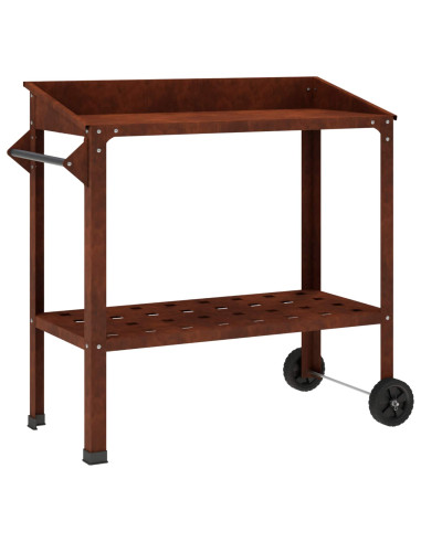 Tavolo da Vaso con Ruote Ruggine 96 x 50 x 89 cm Acciaio Corten