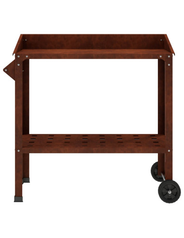 Tavolo da Vaso con Ruote Ruggine 96 x 50 x 89 cm Acciaio Corten