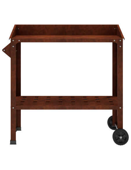 Tavolo da Vaso con Ruote Ruggine 96 x 50 x 89 cm Acciaio Corten