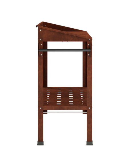 Tavolo da Vaso con Ruote Ruggine 96 x 50 x 89 cm Acciaio Corten