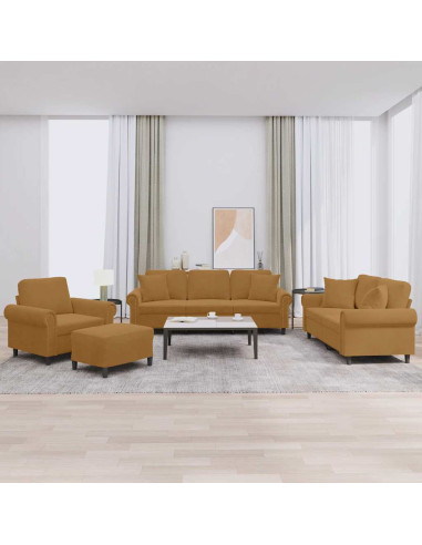 Set di Divani 4 pz con Cuscini Marrone in Velluto