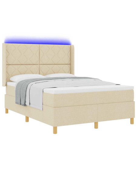 Letto a molle con strisce LED Crema 140 x 200 cm Tessuto