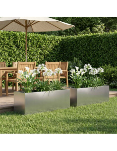 Vaso da giardino 2 pz Argento 100 x 30 x 30 cm Acciaio Inox