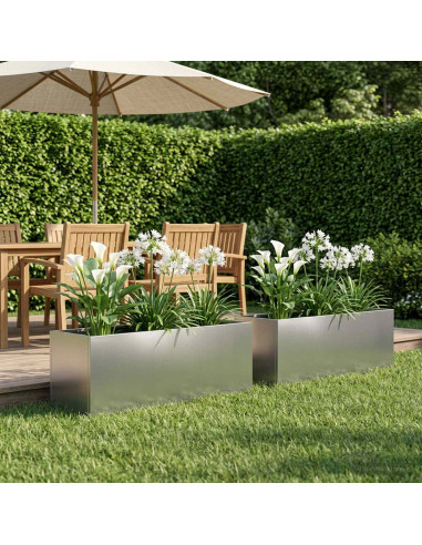 Vaso da giardino 2 pz Argento 100 x 30 x 30 cm Acciaio Inox