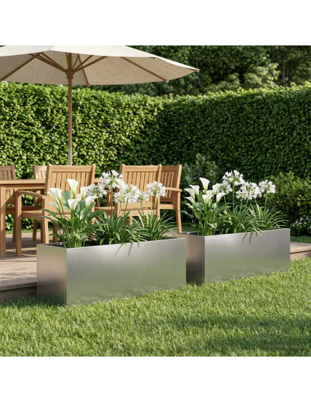 Vaso da giardino 2 pz Argento 100 x 30 x 30 cm Acciaio Inox