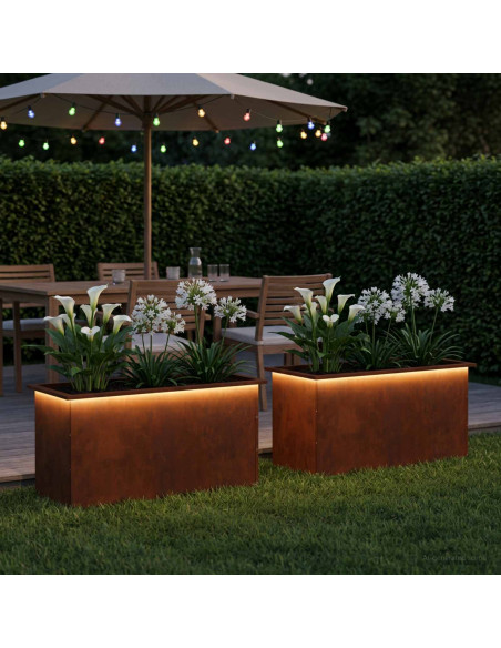 Fioriera da giardino con LED 2 pz Ruggine 50 x 100 x 48 cm