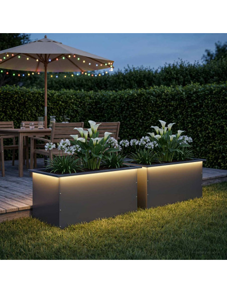 Fioriera da giardino con LED 2 pz Antracite 50 x 80 x 48 cm