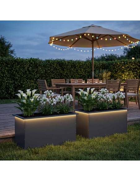 Fioriera da giardino con LED 2 pz Antracite 50 x 100 x 48 cm