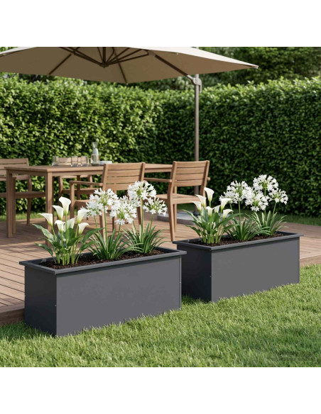 Fioriera da giardino con LED 2 pz Antracite 40 x 100 x 40 cm