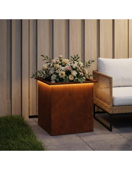 Fioriera da giardino con LED Ruggine 50 x 50 x 48 cm