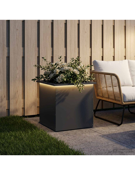 Fioriera da giardino con LED Antracite 50 x 50 x 48 cm Acciaio