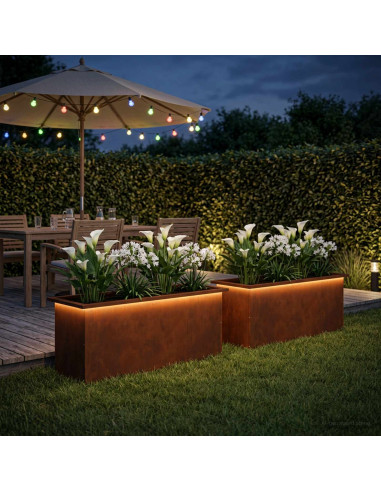 Fioriera da giardino con LED 2 pz Ruggine 40 x 100 x 40 cm